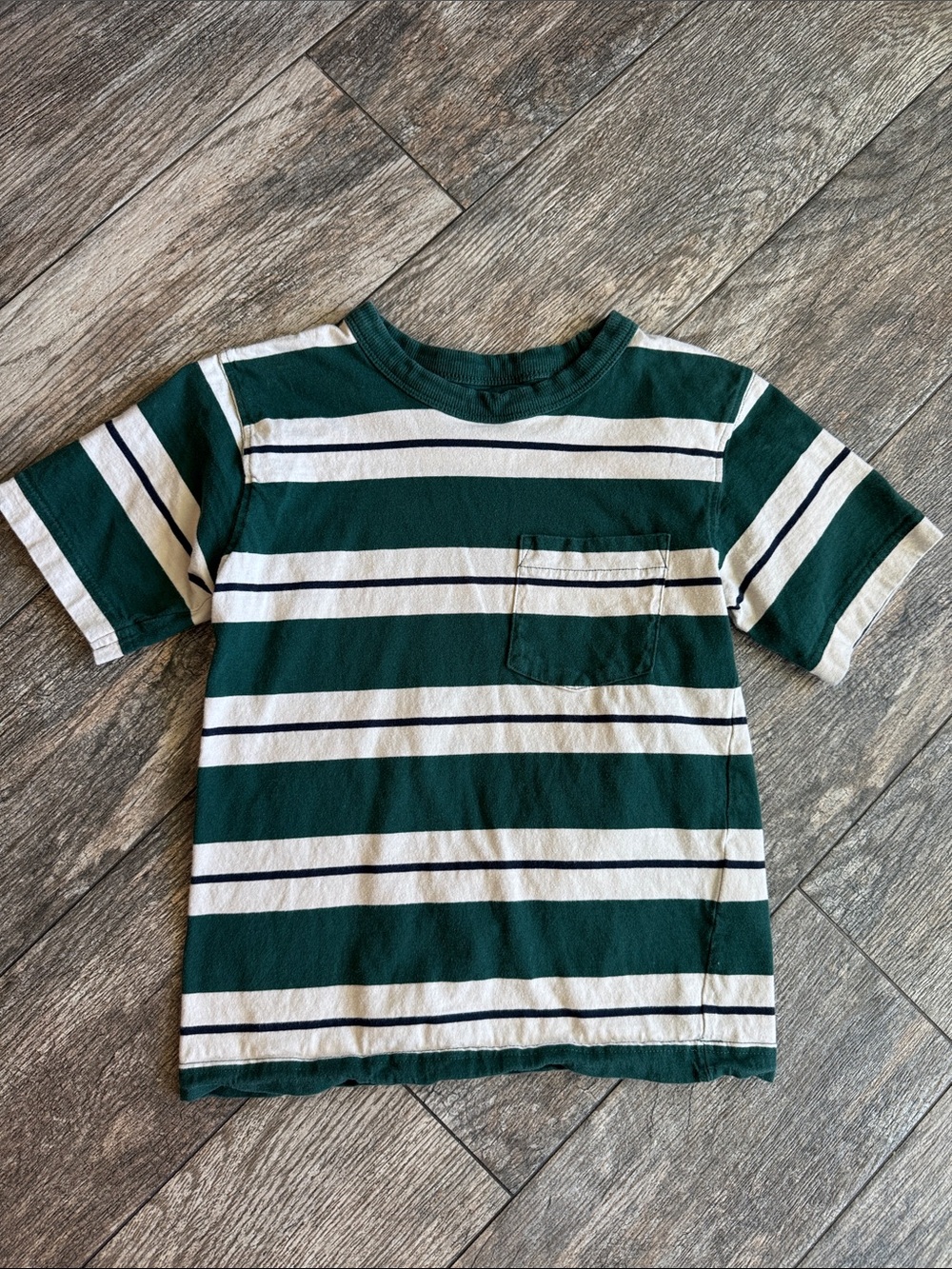 Cotton On Dark Green and White Striped Pocket Tee